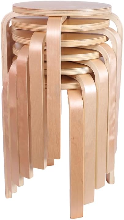 Stackable Bentwood Stool Set of 6, 18" Round Stacking Backless Nesting Stools?Anti-Slip Felt Pad,School Chairs?Suitable for classrooms, Dining Rooms, Kitchens?Birch