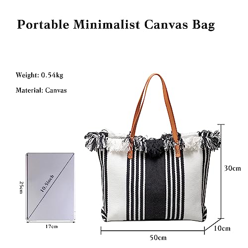 Image of CORIOS Tote Bag for Women Cute Canvas Shoulder Bag Summer Vibe Beach Bag Casual Handbag Bohemian Hobo Bag with Tassels