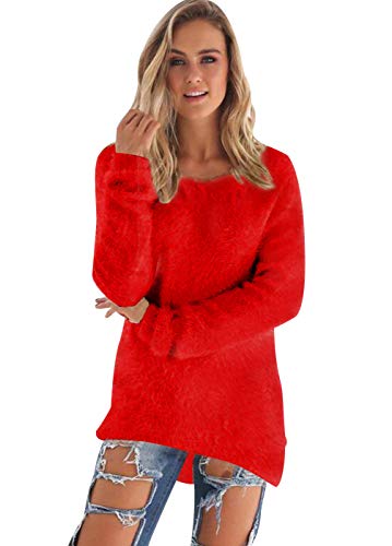 Maglione Lungo Donna Oversize Girocollo Trecce Pullover Mohair Larghi Maglioncino Invernale Maglia Inverno Pull Maglieria per Signora Rosso XL