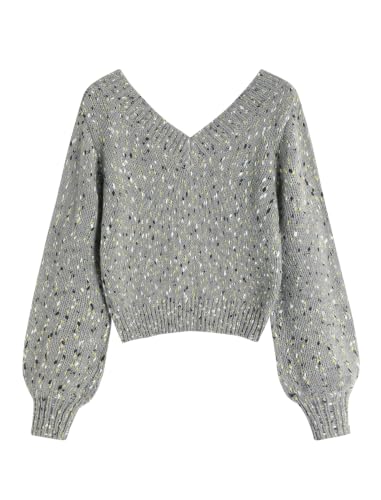Image of ZAFUL Women's Cropped Sweater V-Neck Long Sleeve Pullover Jumper Knit Top