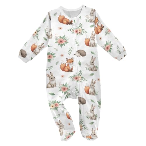 Emelivor Animals Rabbit White Baby Newborn One-Piece Pajamas Footie Long Sleeve Romper Pjs for Girls Boys Kids