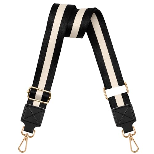 Image of ShinningCare Bag Strap, Wide Replacement Shoulder Handbag Straps for Women Men, 1.5" - (3.8 CM) Adjustable Wide Canvas Crossbody Strap with Leather End - White/Gold
