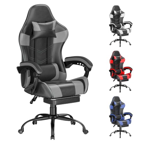 Image of Gaming Chair with Footrest, Ergonomic Video Game Chair with Headrest and Lumbar Support, 400 lbs Adult Chair, Height Adjustable 360 Swivel High Back Reclining Computer Chair for Home Office (Grey)