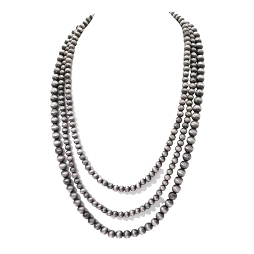 Created Navajo Pearl Necklace for Women Multi Strand Turquoise Choker Western Jewelry Vintage Boho Chic Beaded Statement Necklaces