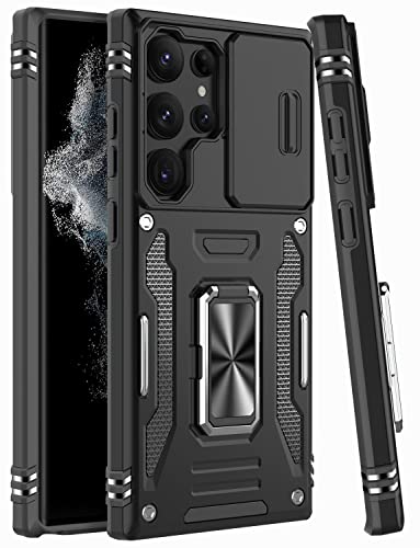 Ikazz Galaxy S23 Ultra Case With Camera Cover,Samsung S23 Ultra Cover Pass 16Ft Drop Test Military Grade Shockproof Protective Phone Case With Kickstand For Samsung Galaxy S23 Ultra Black #TOP6