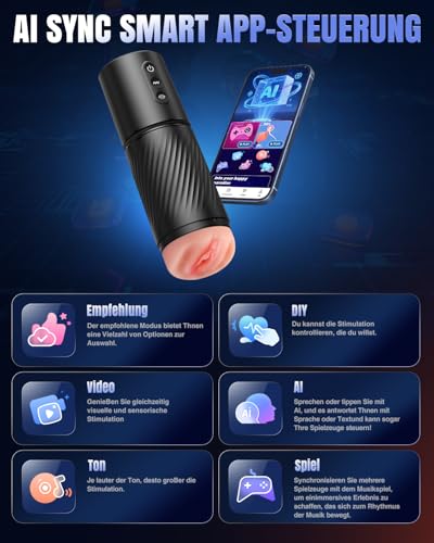 Tauara Masturbieren für Männer Masturbator AI-Interaktion, 3 Hülle Sex Spielzeug für die Männer, Taschenmuschi Sexspielzeug mit 10 Dual-Vibrations 10 Saugen, APP Masturbatoren Vibratorensets Sex Toys