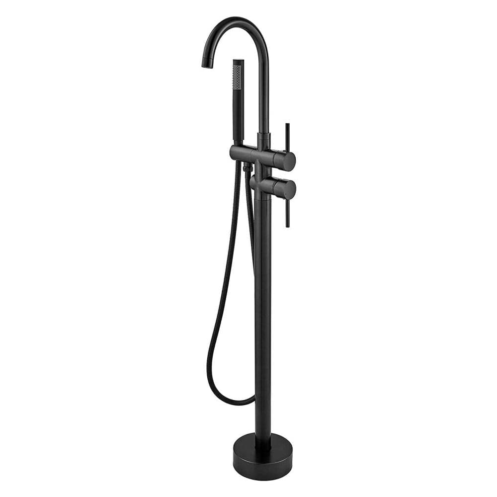 SnamicE Faucet Black freestanding floor mounted bathtub faucet waterfall bathtub filling faucet shower system,