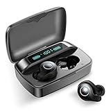 layajia Auriculares inalámbricos Bluetooth 5.0 con Control táctil y Funda de Carga IPX7 Impermeable con micrófono Incorporado Premium Deep Bass para Deporte, Negro