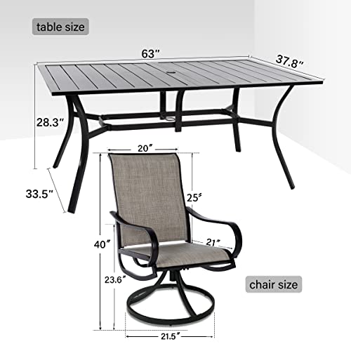 7 Pieces Outdoor Patio Dining Set For 6 Patio Dining Swivel Chairs Textilene & 1 Rectangle Outdoor Dining Table With 1.57" Umbrella Hole #TOP4
