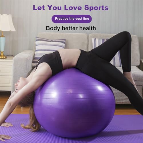 Image of Yoga Exercise Ball, 25in /65cm-Balance Pregnancy Ball with Pump for Stability、Fitness, Heavy Duty Swiss Ball for Pilates, Muscle Training in Gym /Home /Rehabilitation