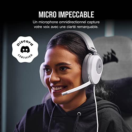 Corsair HS65 Surround Casque de Jeu Filaire Multiplateforme - Son Surround Dolby 7.1 - SonarWorks SoundID - Compatible iCUE - PC, Mac, PS5, PS4, Xbox, Nintendo Switch, Mobile - Blanc