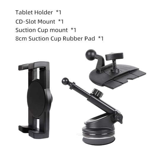 xik Universal Car Tablet Mount Holder - 2-in-1 [CD Slot + Suction Cup] Mount for Windshield, Dashboard, CD Player - Secure Stand for iPad & All Tablets 4.7" to 12.9"