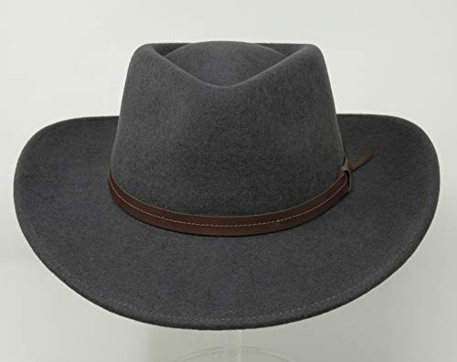 Borges & Scott Hardy - Lightweight Wide Brim Fedora - Leather Band - 100% Wool Felt - Crushable For Travel - Water Resistant - Dark Grey 56Cm #TOP2