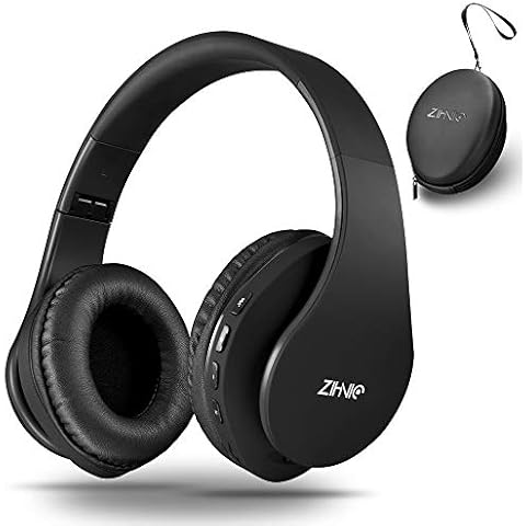 ZIHNIC Bluetooth Headphones Over-Ear, Foldable Wireless and Wired Stereo Headset Micro SD/TF, FM for Cell Phone,PC,Soft Earmuffs &Light Weight for Prolonged Wearing (Black) Cover