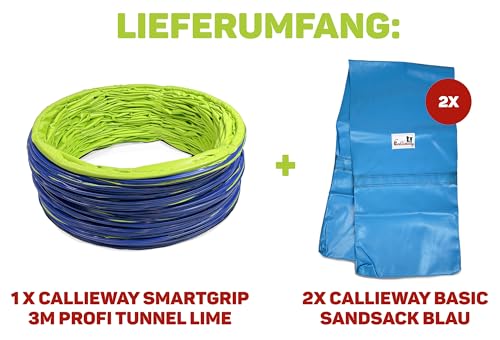 Callieway® Dog Agility Tunnel Profi Hunde Tunnel Agility Gerät (Stützsandsäcke bereits inklusive) (3m, limettengrün)