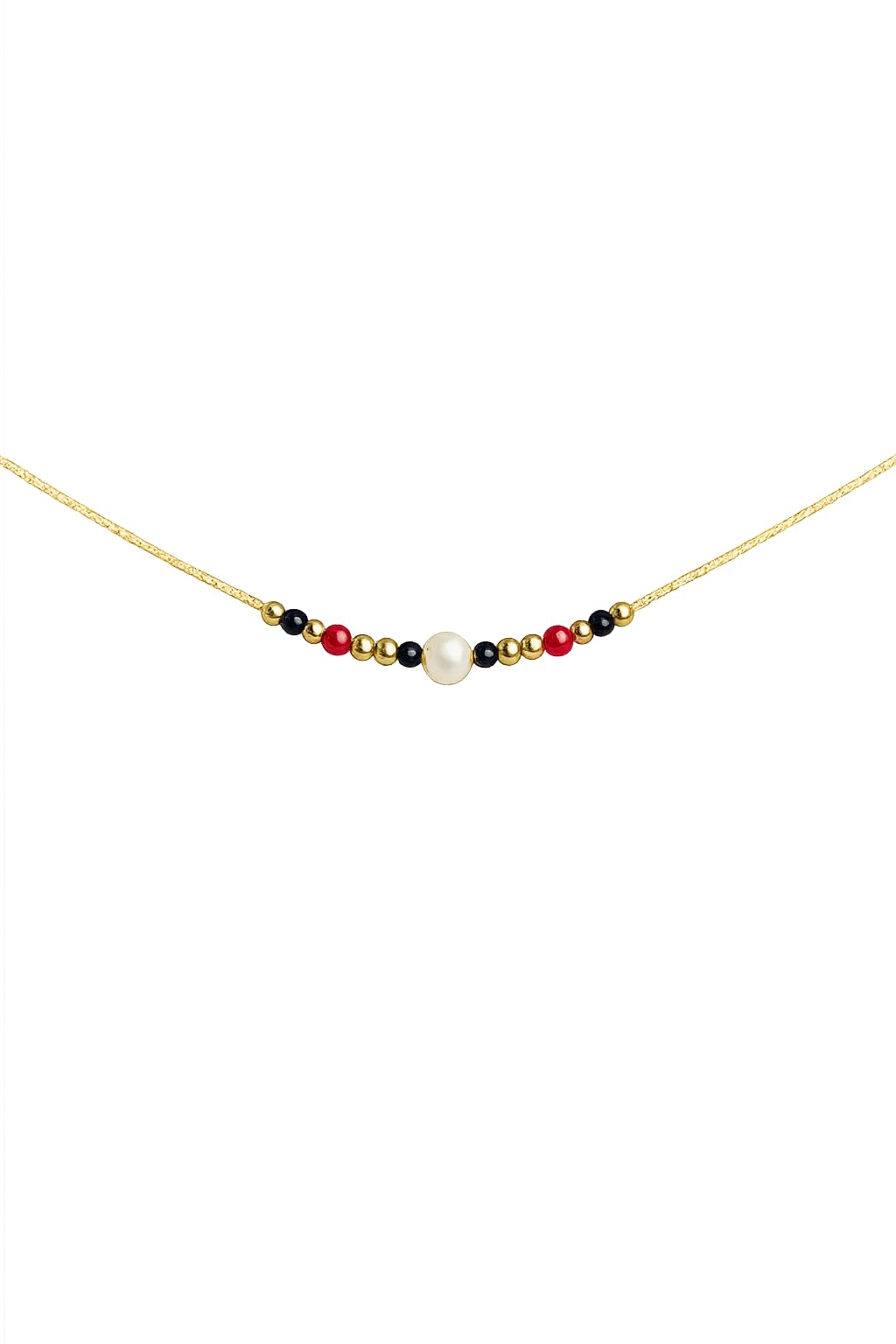 14K Gold Filled Ruby Red Bead Minimal Mangalsutra Necklace for Women | Hallmarked 1/20 14K GF | Genuine Black Onyx Beads | Hypoallergenic Gold Infused Jewellery | Daily Wear | Wedding & Anniversary-image-49