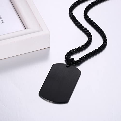 JewelryWe Schmuck Herren Halskette, Militärische Erkennungsmarke Armee Stil Gebürstet Matt Dog Tag Anhänger mit 22 Zoll Weizenkette Kette, Schwarz