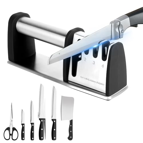 MULTIUSO: Questo affilacoltelli professionale da cucina è flessibile e può essere utilizzato in entrambe le direzioni, il processo di affilatura è facile e veloce, è adatto per quasi tutti i tipi di lame lisce come coltelli in acciaio inox, coltelli da cucina, coltelli pieghevoli e tascabili, forbici (ma non per coltelli in ceramica e coltelli seghettati come i coltelli da pane).