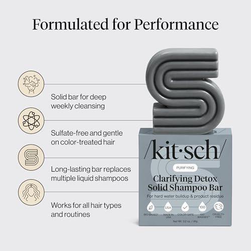 Image of Kitsch Clarifying Shampoo Bar - Detox Shampoo for Women & Men - 3.2 oz | Hair Shampoo for Hard Water & Chlorine Build Up - Hair Care w / Apple Cider Vinegar, Activated Charcoal & Vitamin C