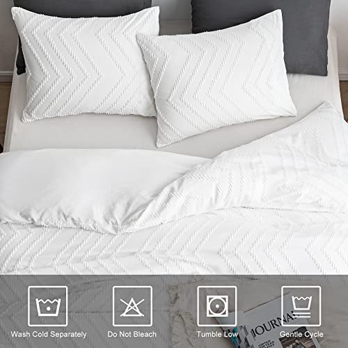 Warmdern Boho Duvet Cover Set, Tufted Bedding Duvet Covers Soft Washed Microfiber Duvet Cover Queen Size, 3 Pieces Embroidery Shabby Chic Duvet Cover With Zipper Closure(White, Queen) #TOP3