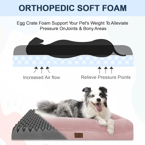 Image of Orthopedic Dog Bed Waterproof Pet Sofa for Large Sized Dogs | 360 Degree Bolster Support, Egg Crate Foam, Waterproof Liner, Non-Slip Bottom, Machine Washable Cover, 36 x 27 Inch