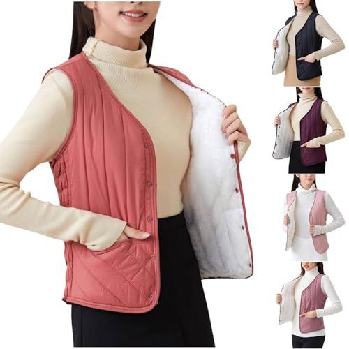 HGps8w Women's Quilted Puffer Vest - Sherpa Fleece Lined Button Up Sleeveless Jackets Thick Warm Winter Coats Outerwear2