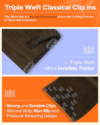 Image of Full Shine Warm Brown Clip in Extensions | Clip on Hair Extensions for Women, Easy to Apply, 18 Inch 7 Pcs 120g