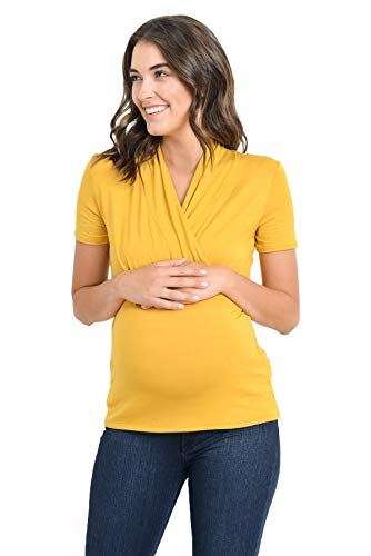 LaClef Women's Short Sleeve Surplice Maternity Nursing Top