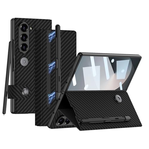 Galaxy Z Fold 6用ケース、耐衝撃性レザー保護カバー、内蔵スクリーンプロテクター&ペンホルダー (Galaxy Z Fold6用,ブラック1)