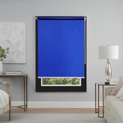 Image of Roller Blinds 300 GSM Polyester Fabric Waterproof & Sun Blockage Corded Roll Up and Down Blinds Curtains for Window, Door, Balcony (Royal Blue Color 2.5 X 10 Feet, Pack of 1 Piece)