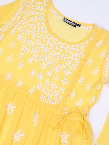Image of Seva Chikan Hand Embroidered Lucknowi Chikankari Angarkha Georgette Top with Slip for Women SCL4041