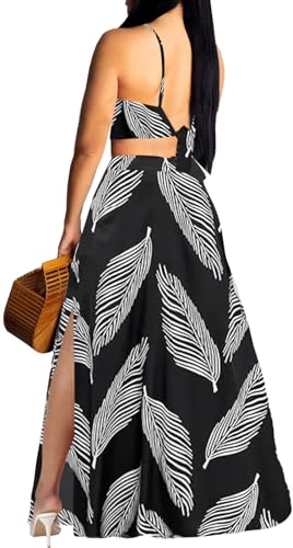Image of Sexy Two Piece Sets for Women Vacation Elegant Sleeveless Top Long Split Maxi Dress Beach Swimwear