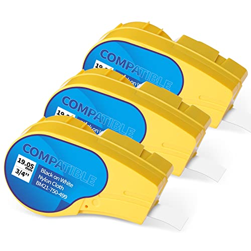 3x Wonfoucs M21-750-499 Cinta de etiquetas de nailon 19,05 mm x 4,88 m Compatible con impresoras de etiquetas BP21-PLUS, BP21-LAB y BP21 Cinta de etiquetas de nailon negro sobre blanco Cover