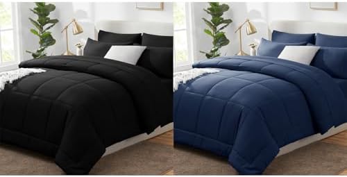 CozyLux King Size Comforter Set - Black and Navy 7 Pieces Bed in ...