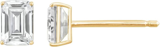 DIAMONBLISS 10K or 14K Real Solid Gold Stud Earrings for Women | White or Yellow Gold Emerald Cut Solitaire Studs | 0.5 to 4 Carat Cubic Zirconia CZ Simulated Diamond