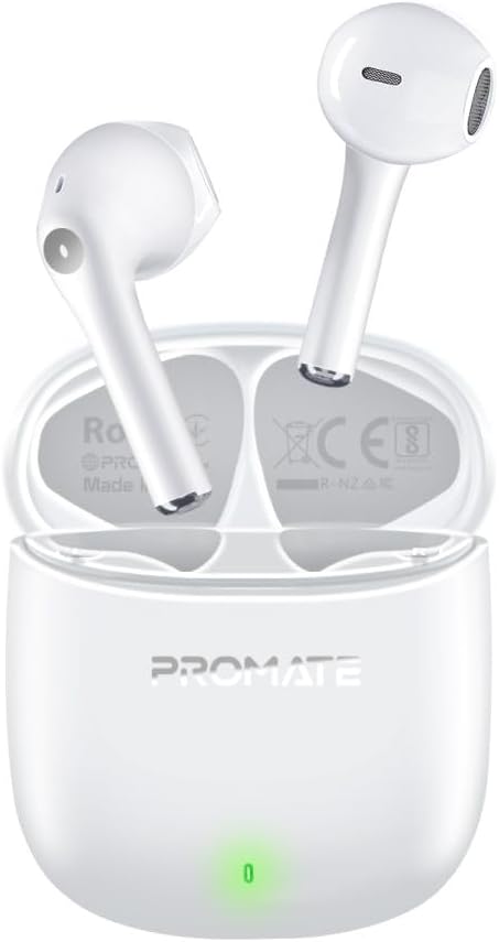 Promate True Wireless Earbuds, In-Ear Bluetooth v5.3 Earphones, ENC Noise Reduction, 30-hour Playback Time, Intelligent Touch Controls and 300mAh Charging Case for iPhone 16, Galaxy S25, LIMA.WHITE