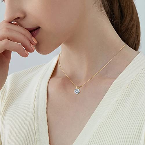 Woaini 925 Sterling Silver 2Ct 8Mm 6 Prong Round Brilliant Cut Moissanite Solitaire Necklace With Pendant For Women (6-Prong Setting Gold) #TOP3