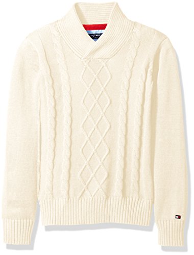 Tommy Hilfiger Little Boys Sam Shawl Cable Sweater, Essex Ivory, 6