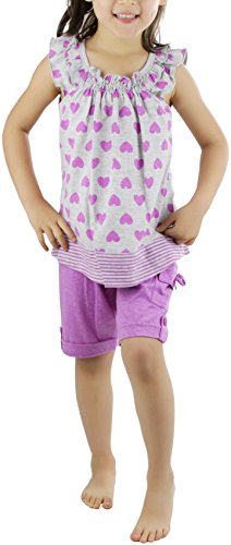 Image of ToBeInStyle Girl's Two Piece Summer Set Cute Tee Top and Matching Shorts Adorable Outfit