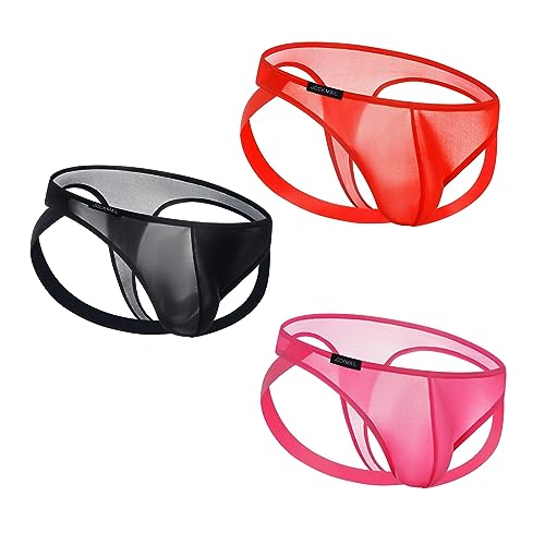 JOCKMAIL 3PCS/Pack Mens Thongs Underwear JockStrap Mens Bikini Underwear G-string Jockstraps for Men Ice Silk Jockstrap