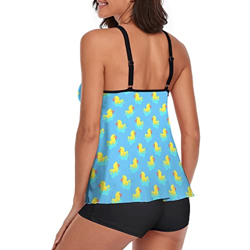 Women's Ladies Girls Two Piece Swimsuits Monokini For Beach Party, Swimming - High Cut Low Back Swimwear Sexy Bikini Set Tummy Control Beachwear (Cute Funny Yellow Duck Rubber Ducky Sky Blue Art) #TOP3