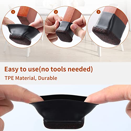 16PCS Chair Leg Floor Protectors, Square Chair Leg Caps with Felt Pads, Black Silicone Furniture Leg Cover Pad - Image 3