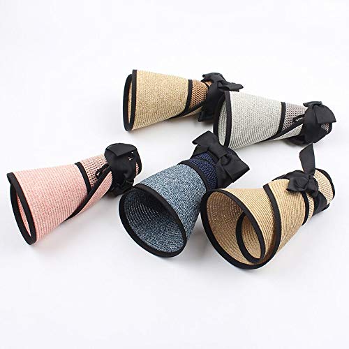 Sun Visor Hats For Women Wide Brim Straw Roll Up Ponytail Summer Beach Hat Upf 50+ Sun Protective Golf Hunting Baseball Cap Fishing Hiking Travel Sun Hat Packable Bow Fisherman Headwear For Girl Navy #TOP6