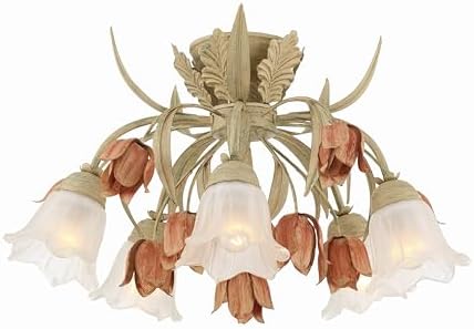 Crystorama Southport 5 Light Sage Rose Floral Semi Flush Mount