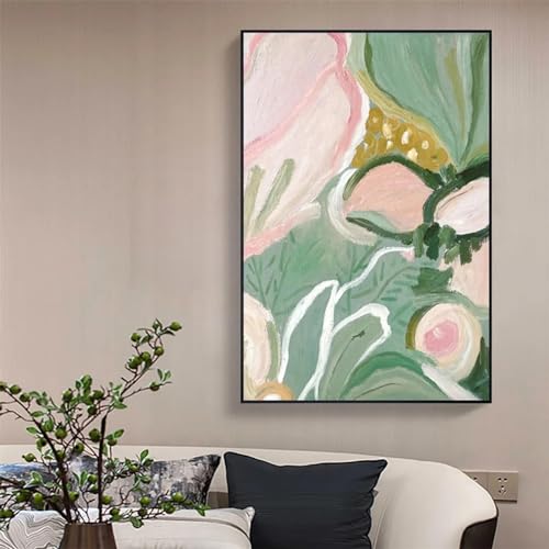 Peinture toile fleurs roses grand format pour décorer un salon chaleureux