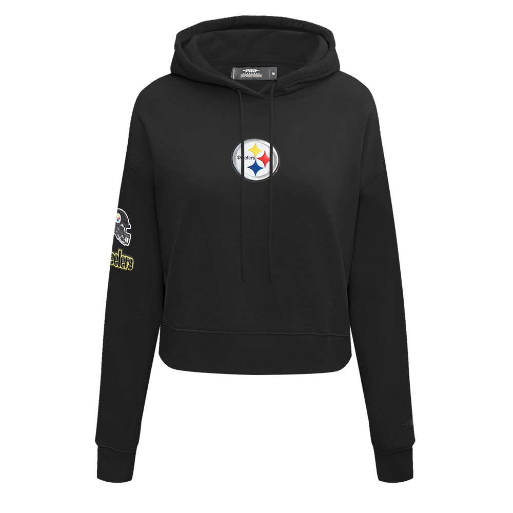 Pro Standard Womens NFL Pittsburgh Steelers Classic Chenille Cropped Pullover Hoodie Black Xs