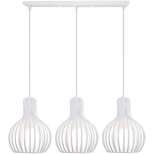 iDEGU 3 Lampes Suspension Luminaire Moderne, Lustre Plafonnier en Forme de Cage à Vase Lampe de Plafond pour salon cuisine salle à manger restaurant - diamètre 20cm, Blanc (Barre)