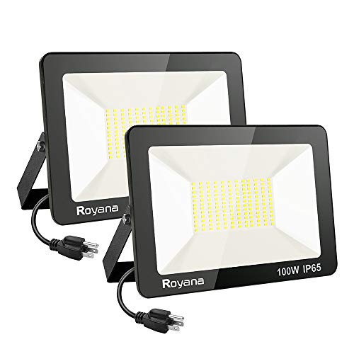 2pack 100W LED Flood Light Outdoor with Plug,IP65 Waterproof LED Work Lights,6000K 10000LM Super Bright Security Light,Daylight White Portable Floodlight,Spotlight for Yard Garden Court Lawn