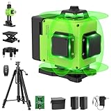 16 Linien Kreuzlinienlaser Grün 4 x 360° Set – Präziser 4D Baulaser mit Stativ, Selbstnivellierend, IP54 Wasserdicht, Inkl. 2 x 2400 mAh Akkus & Zubehör – Komplett-Set für Boden & Decke