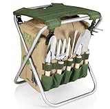 Picnic TIME Star Wars Darth Vader Gardener Folding Seat with Tools, Folding Garden Stool with Detachable Tote and Hand Tool Set Organizer, Portable Gardening Chair, (Olive Green with Beige Accents)